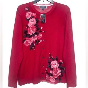 Karen Scott Women’s Flower Cardigan - New Women | Color: Red | Size: L